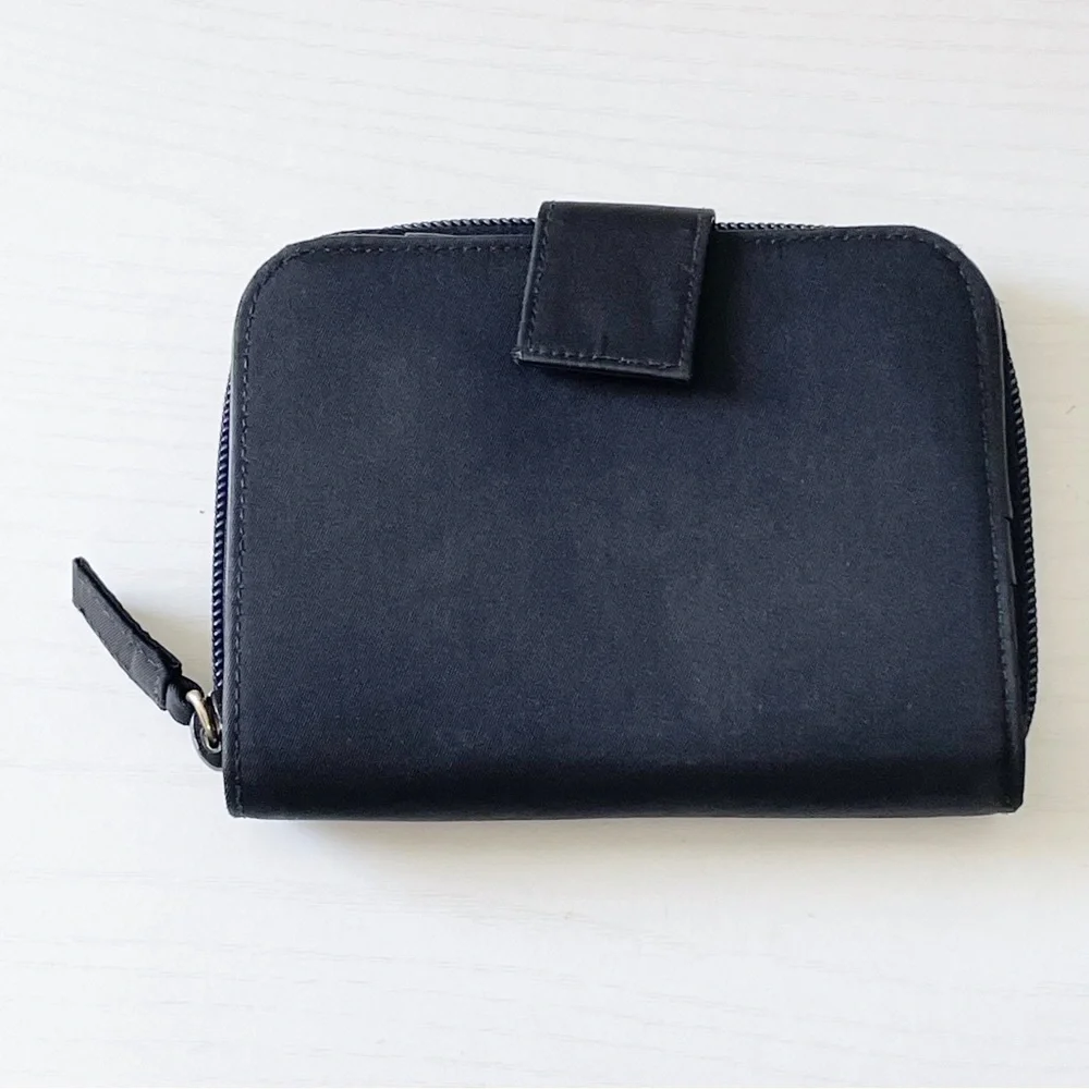 Prada black nylon triangle logo medium compact zip wallet vintage